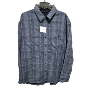 American‎ Eagle Mens Plaid Flannel Shirt Large Button Up Blue Linen Blend New
